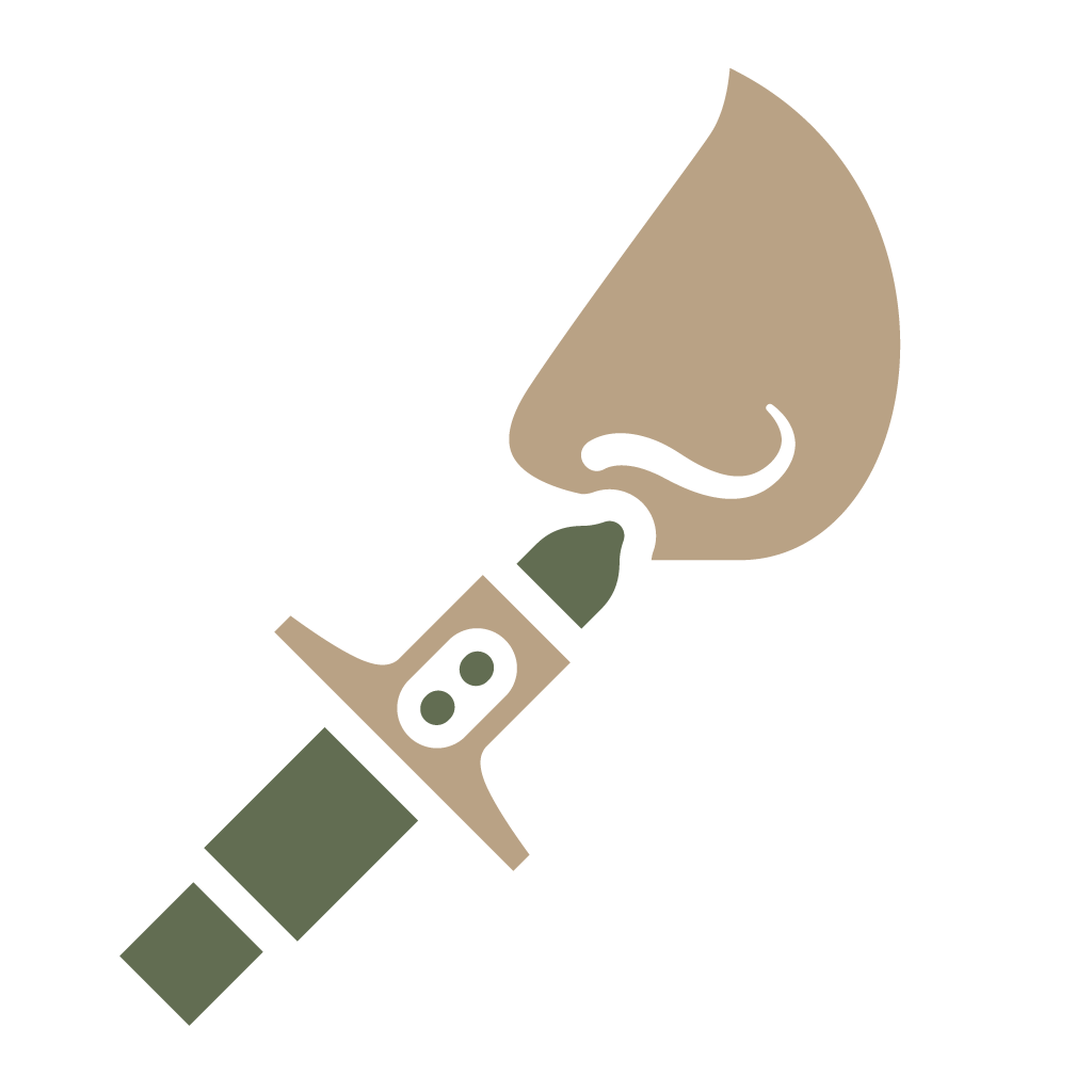 Stylized olive-green and beige fountain pen nib icon with a white swirl on a tan background