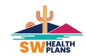 SW Health Plans logo with orange and teal desert sunrise and mountain graphic