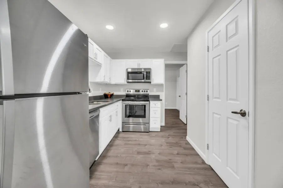 Apartment kitchen — representative home at Villa Ventura.
