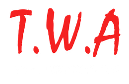 A red t.w.a logo on a white background