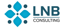 Logo for LNB Consulting: teal flower design with dark teal dots, teal letters and 