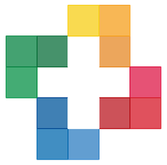 Resolve Medical Logo: Colorful plus sign made of squares.