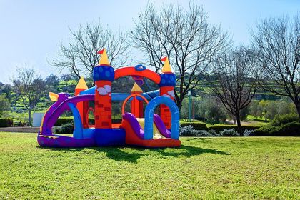 inflatable playground in the yard