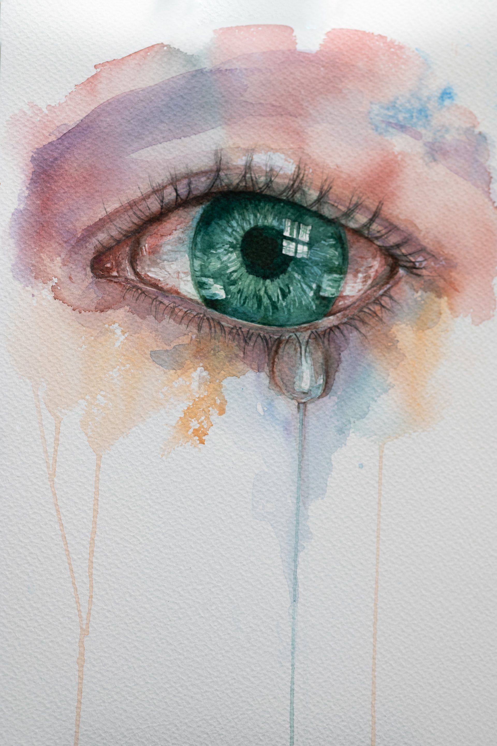 A picture of a crying eye with tear drops suffering a loss of a loved one