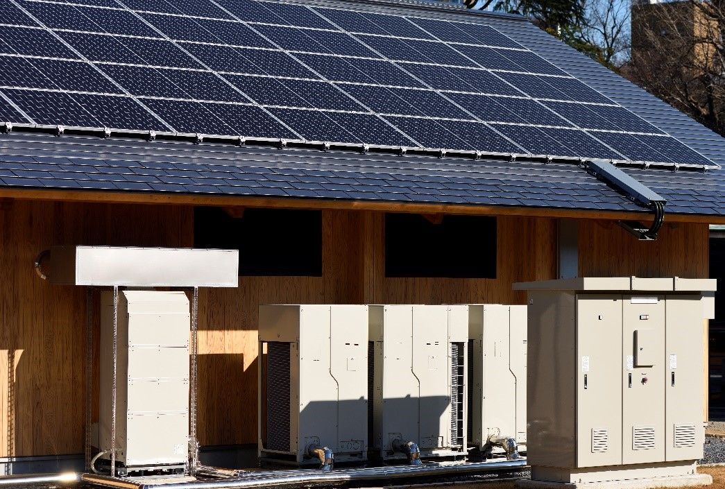 Solar battery storage units installed outside a house