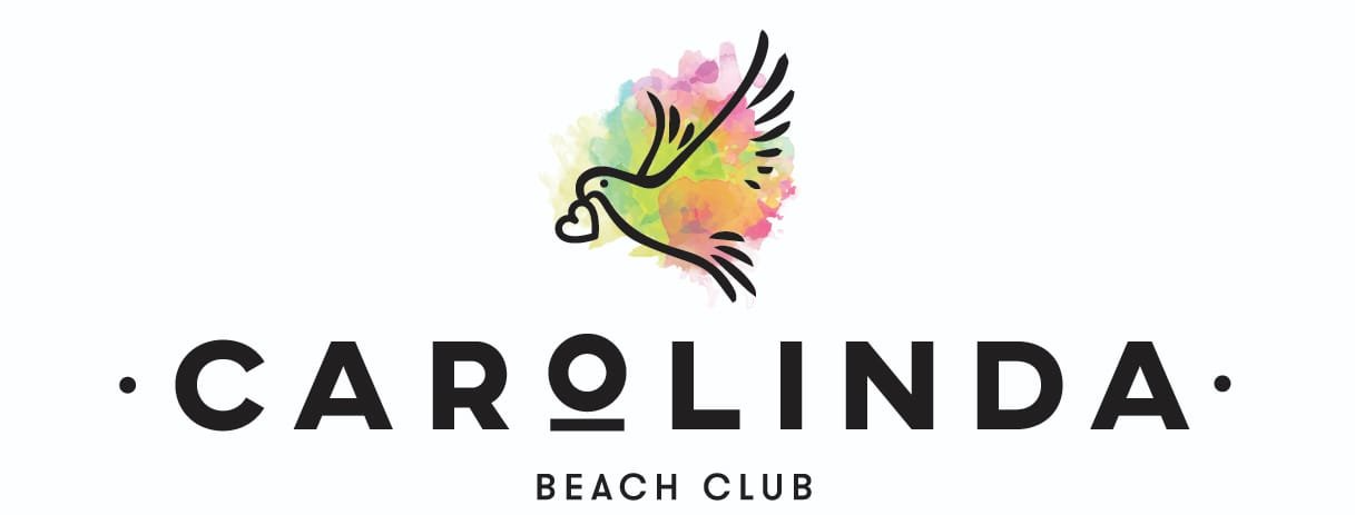 The logo for carolinda beach club has a bird on it.