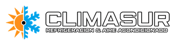 CLIMASUR logo with orange sun and blue snowflake, plus “Refrigeración & Aire Acondicionado” text