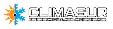 CLIMASUR logo with orange sun and blue snowflake, plus “Refrigeración & Aire Acondicionado” text