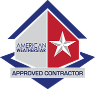 American Weatherstar approved contractor logo in blue, red, and gray with star emblem