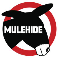Mulehide logo with black mule head silhouette over a red ring on white background