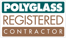 Polygass registered contractor logo in teal, white, and brown text