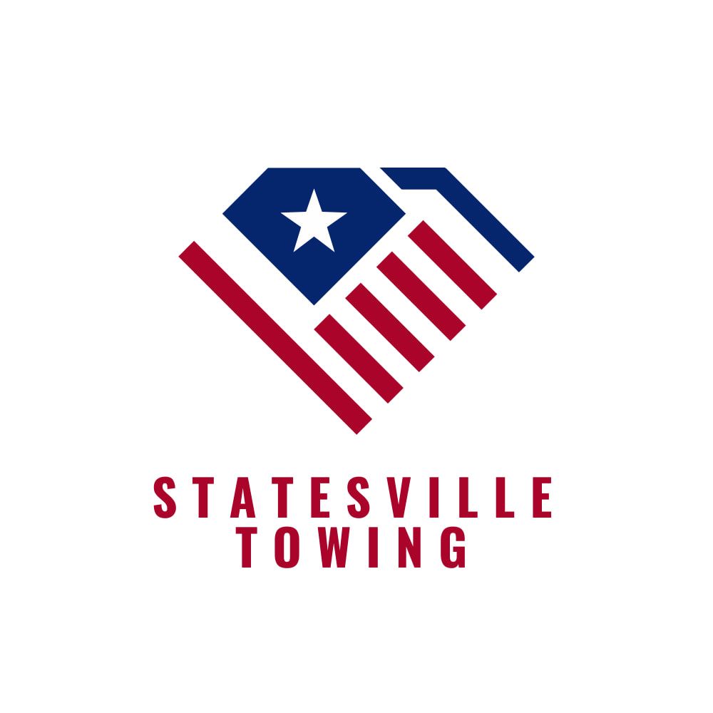 A logo for statesville towing with an american flag on it