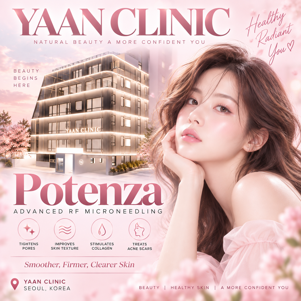 首爾 YAAN Clinic 提供 Potenza微針電波,改善毛孔與痘疤