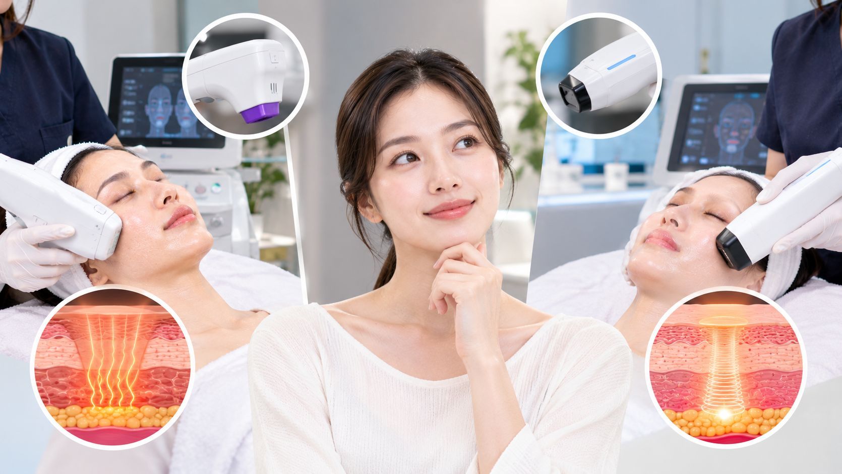 Thermage vs Oligio skin tightening treatments in Korea, comparing facial devices and collagen stimul