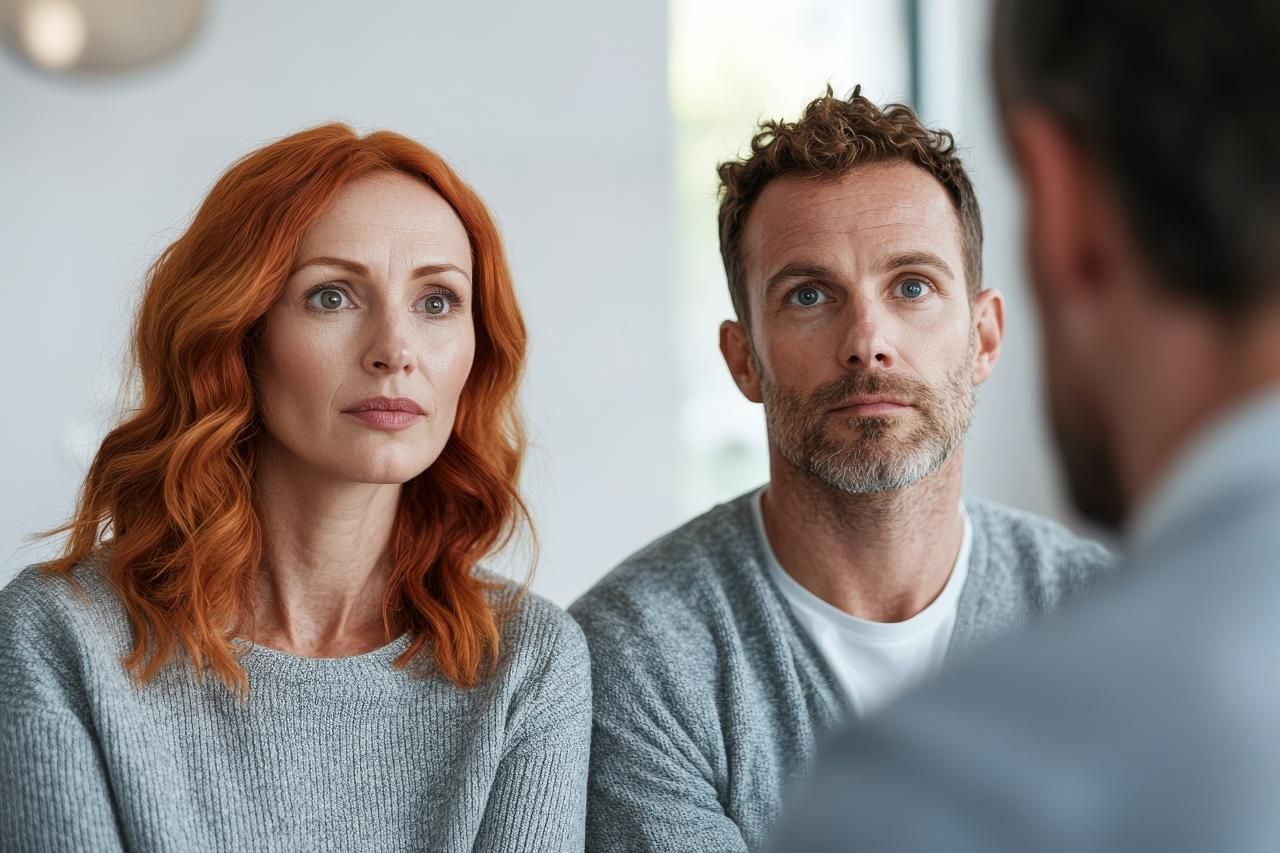 man and woman talking to another person
