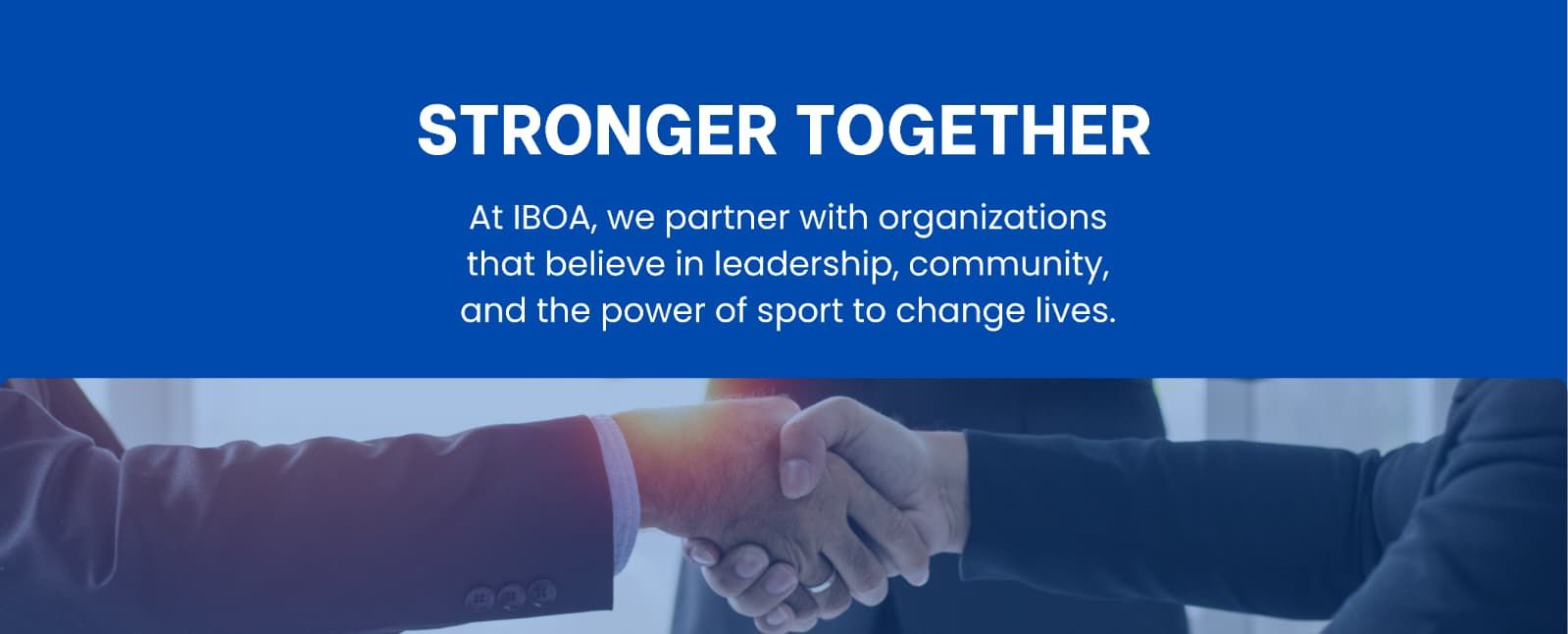 Banner image on the IBOA Partners page displaying the message
