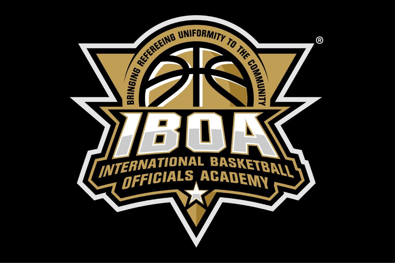 IBOA (International Basketball Officials Academy) Inc. logo in gold and black with basketball emblem.