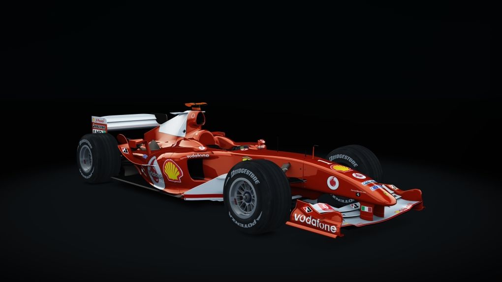 Roter Formel-1-Rennwagen vor dunklem Hintergrund, Seitenansicht.