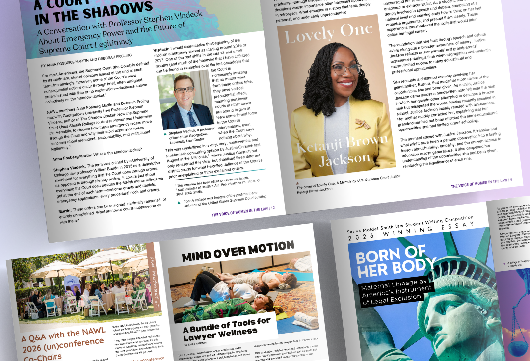 Pages of Volume 110, No. 1-2 of the Women Lawyers Journal.