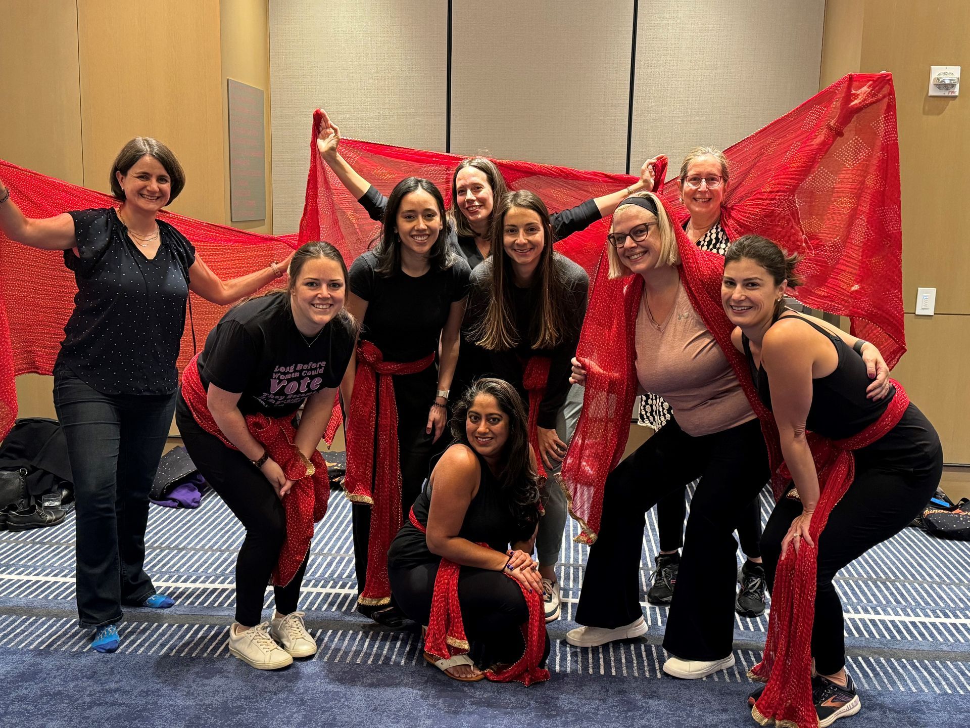 Group photo of Bollywood dance class attendees. 