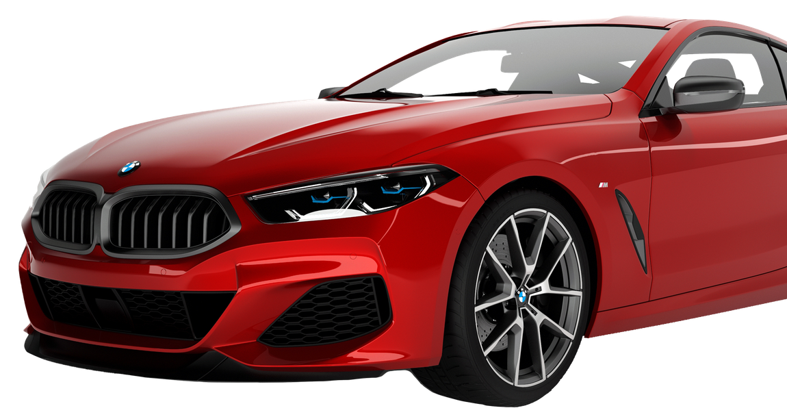 A red bmw 8 series coupe is shown on a white background.