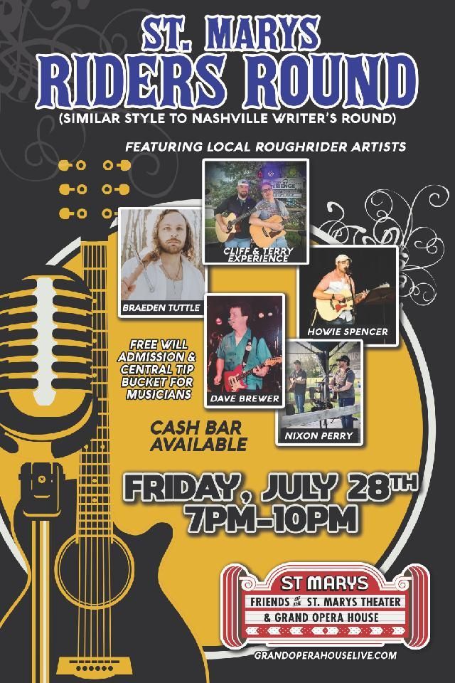 A poster for st. mary 's riders round featuring local roughrider artists