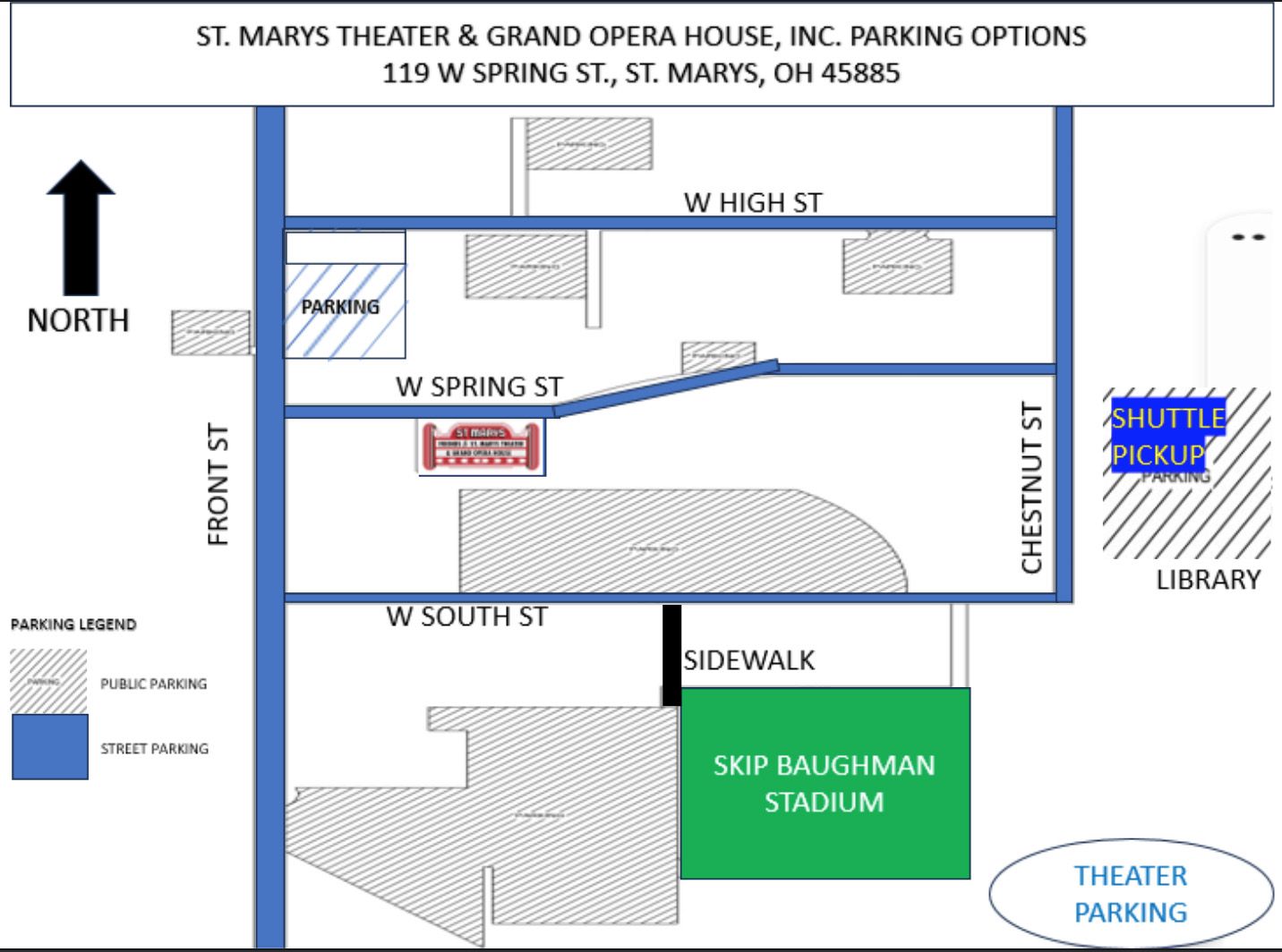 A map showing the location of st. mary 's theater and grand opera house