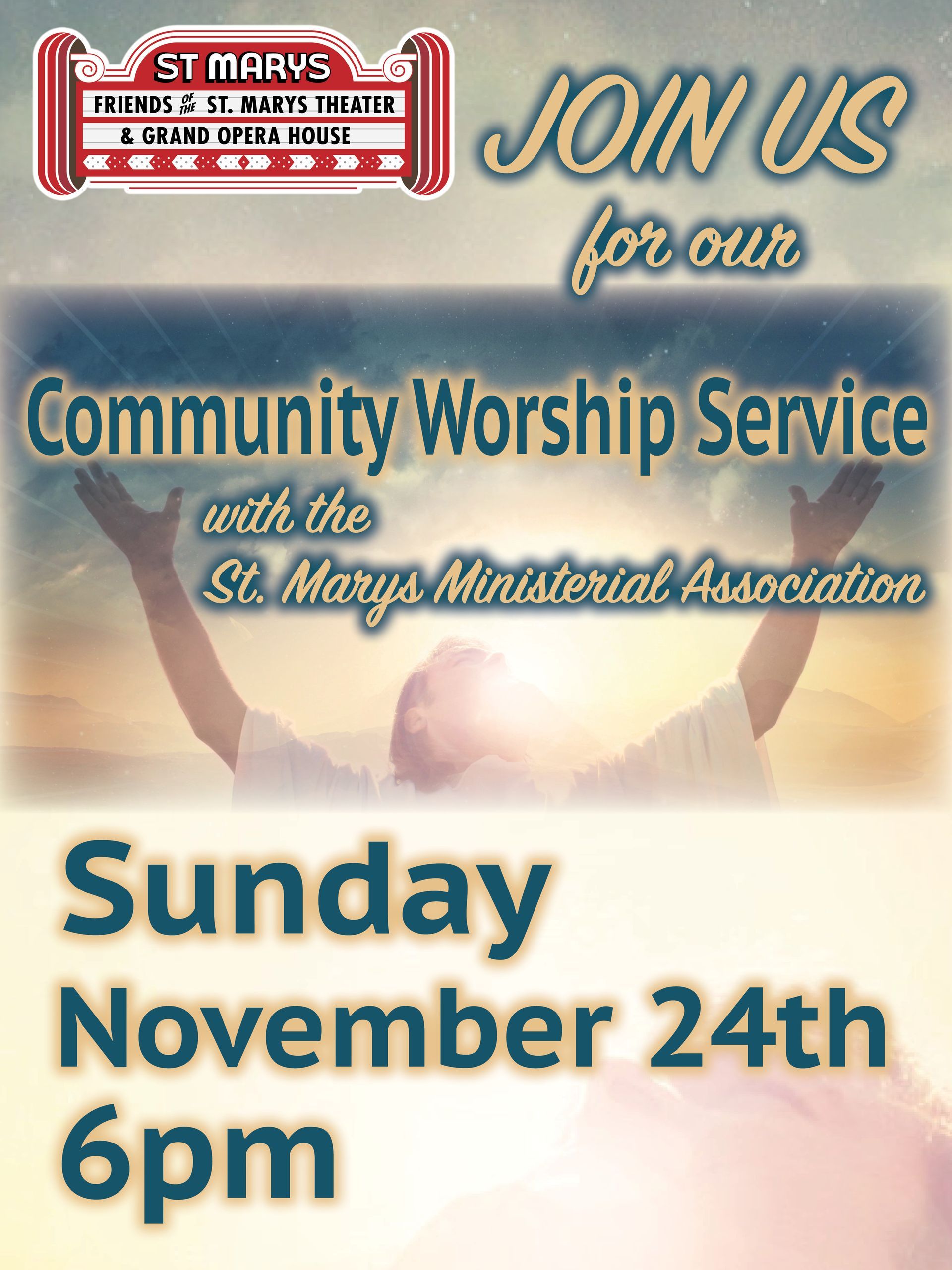 A poster for a community worship service on sunday november 24th