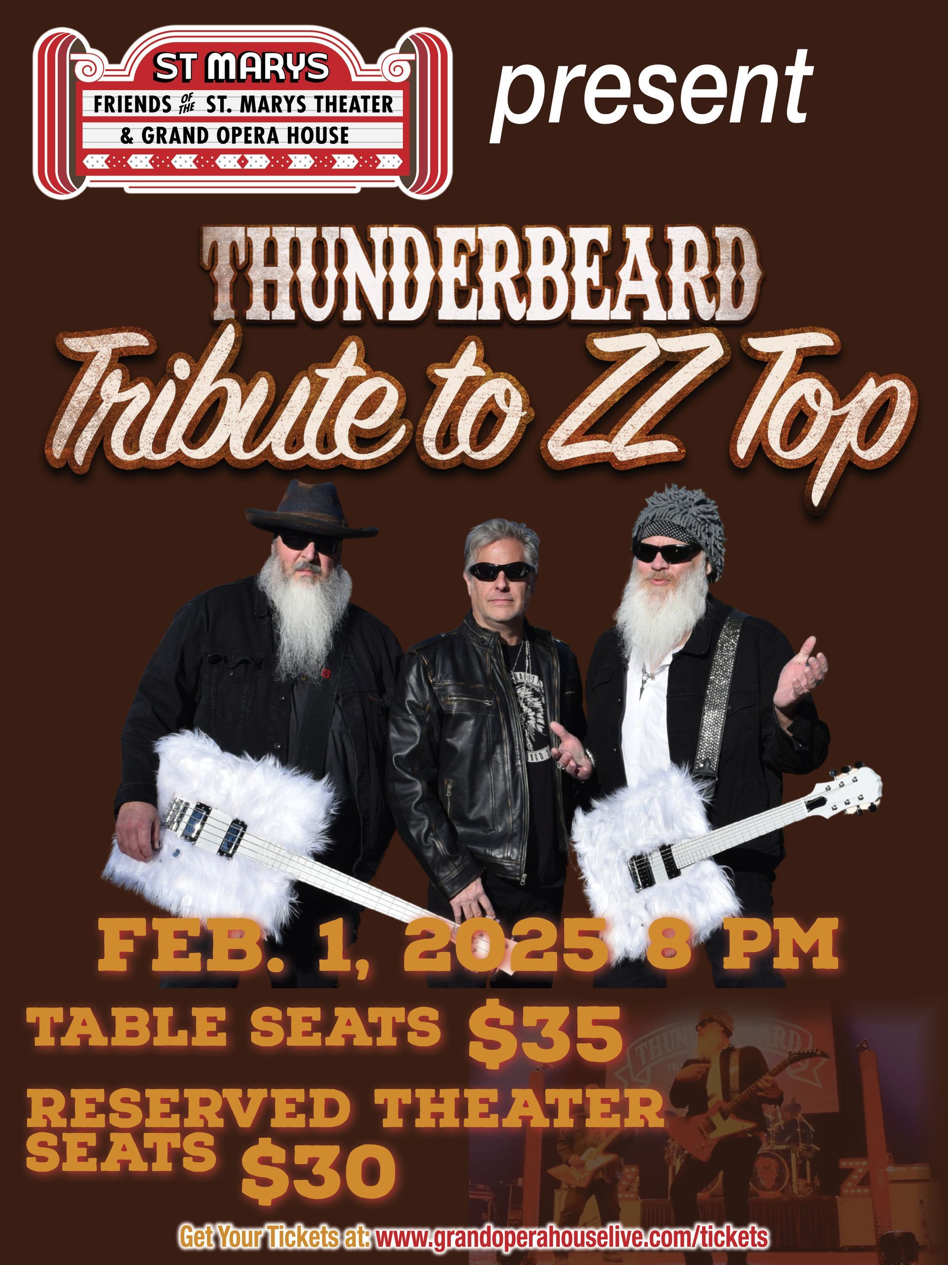 An advertisement for thunderbeard tribute to zz top
