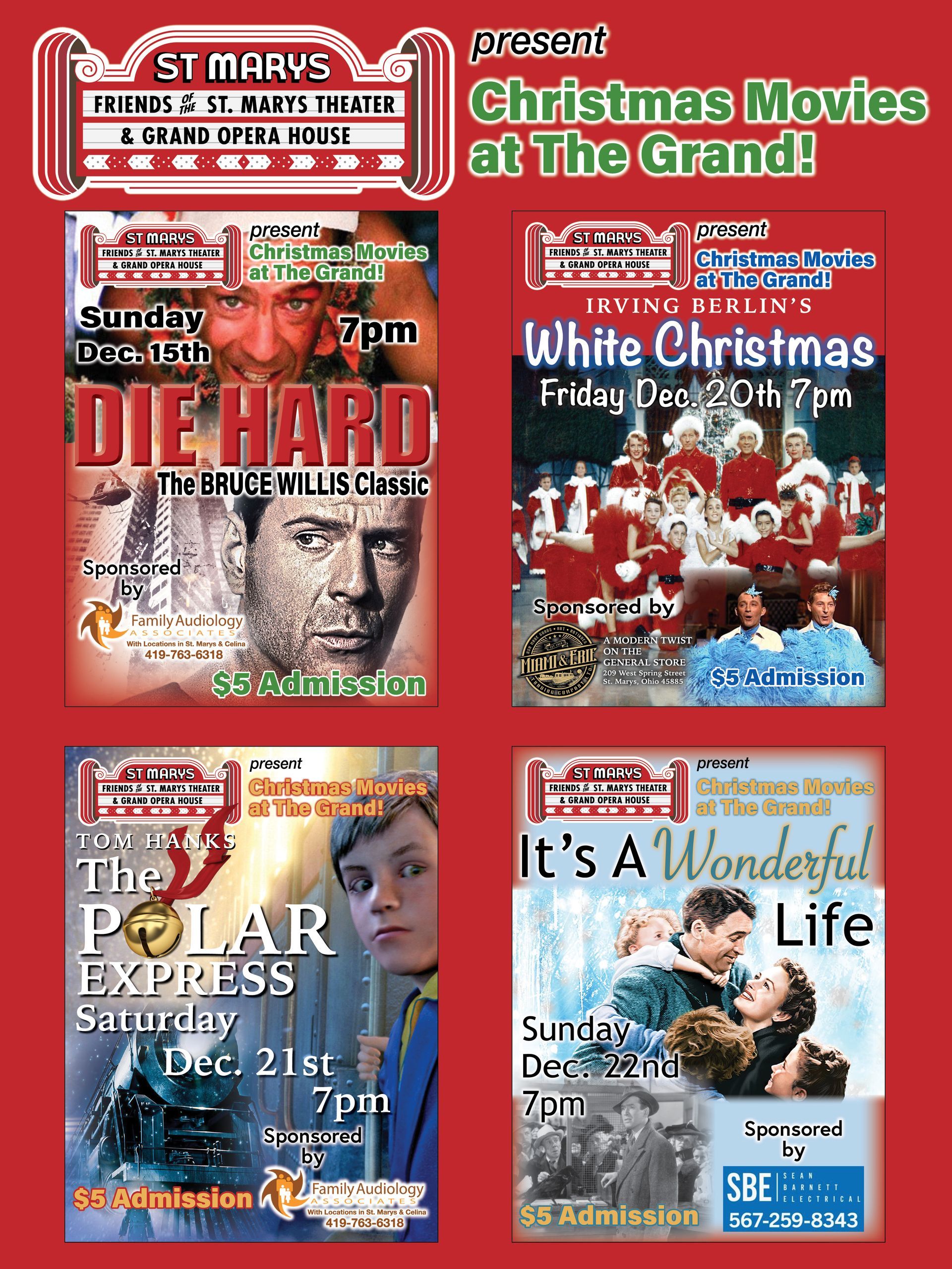 A collage of posters for christmas movies at the grand