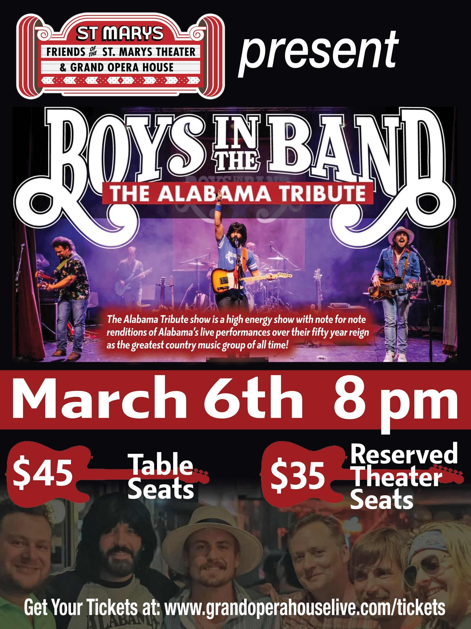A poster for boys in the band the alabama tribute