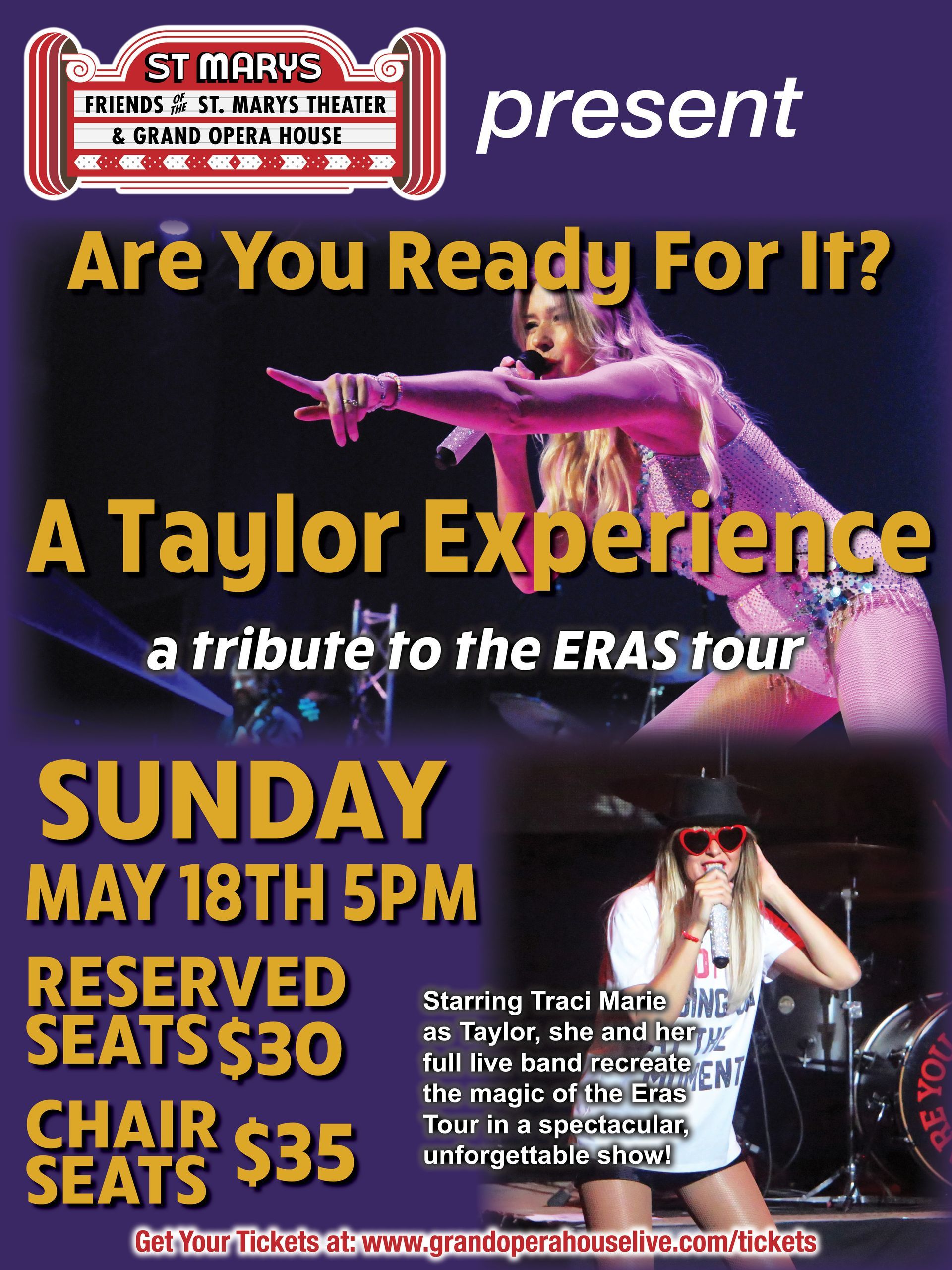 A poster for a taylor experience on sunday may 18th