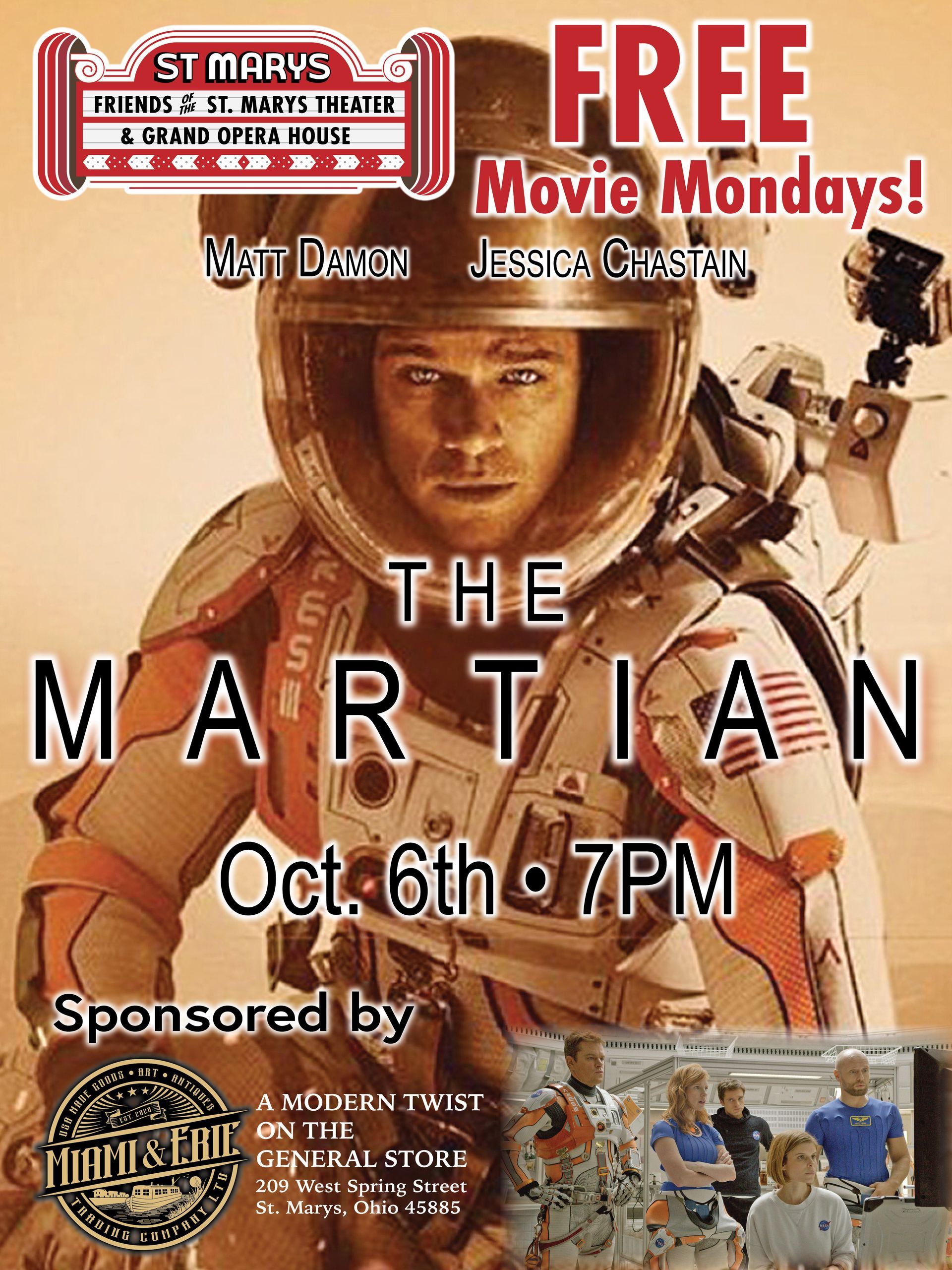 A movie poster for the martian shows a man in a space suit