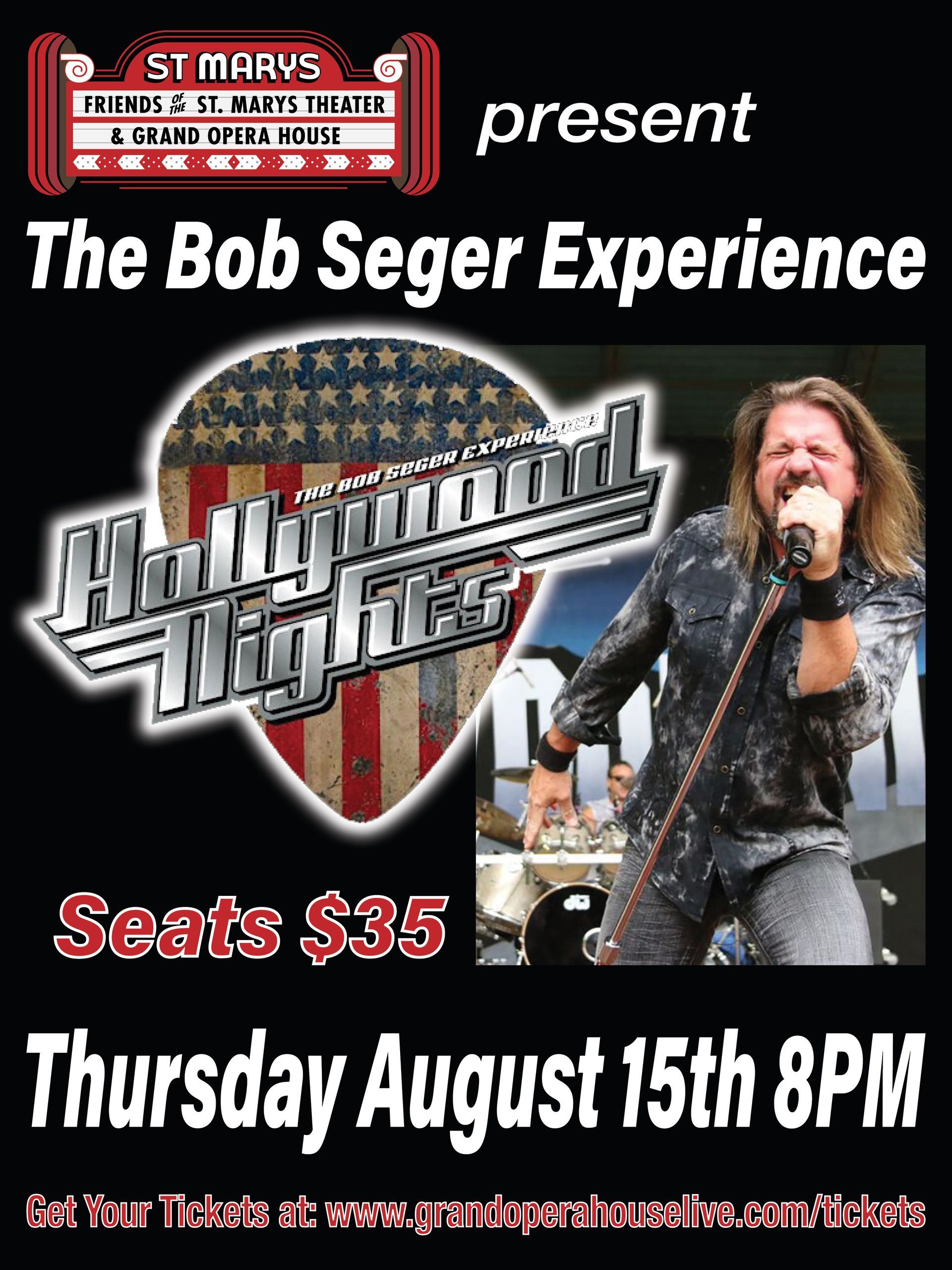 A poster for the bob seger experience shows a man singing into a microphone