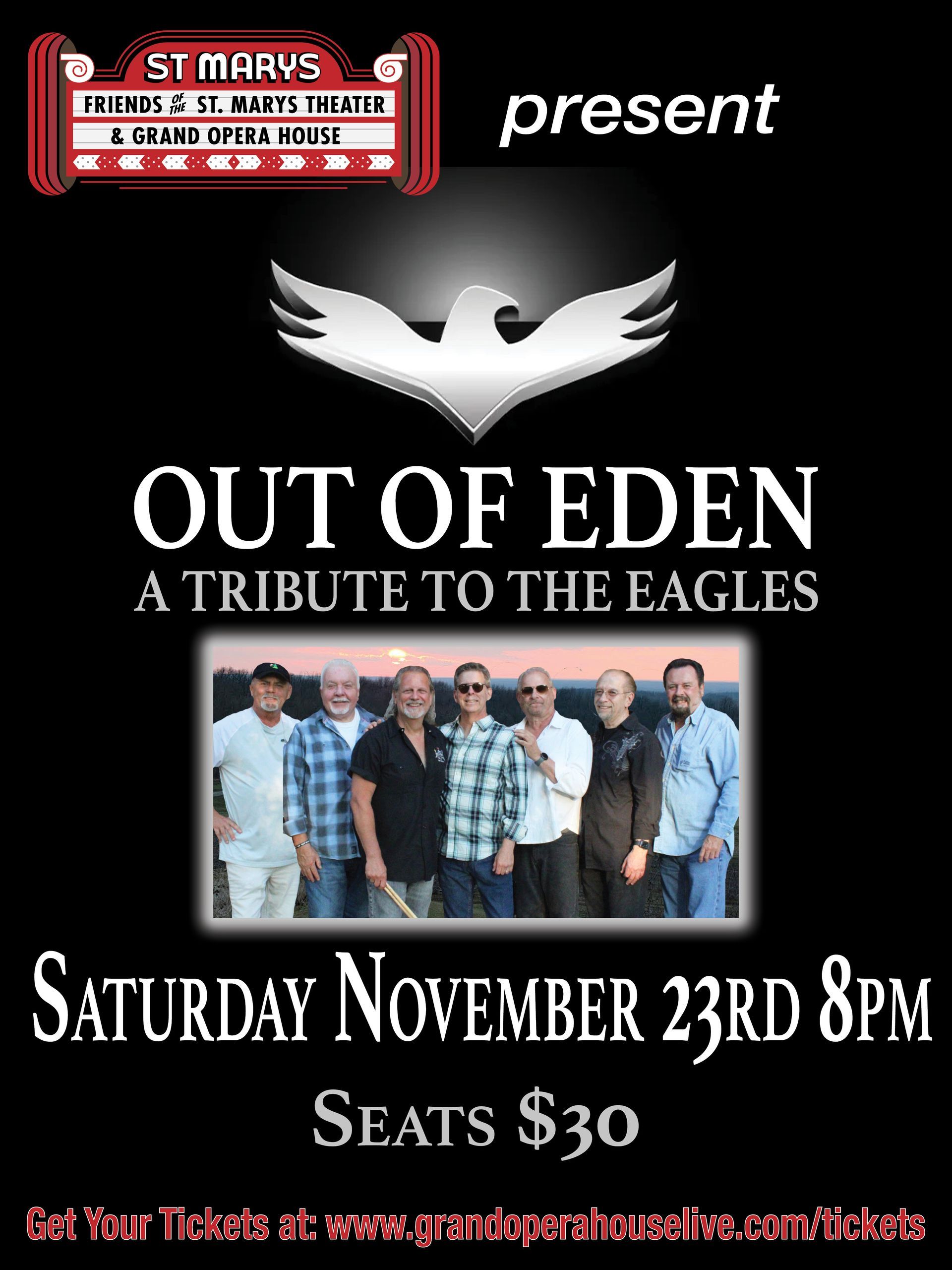 A poster for out of eden a tribute to the eagles