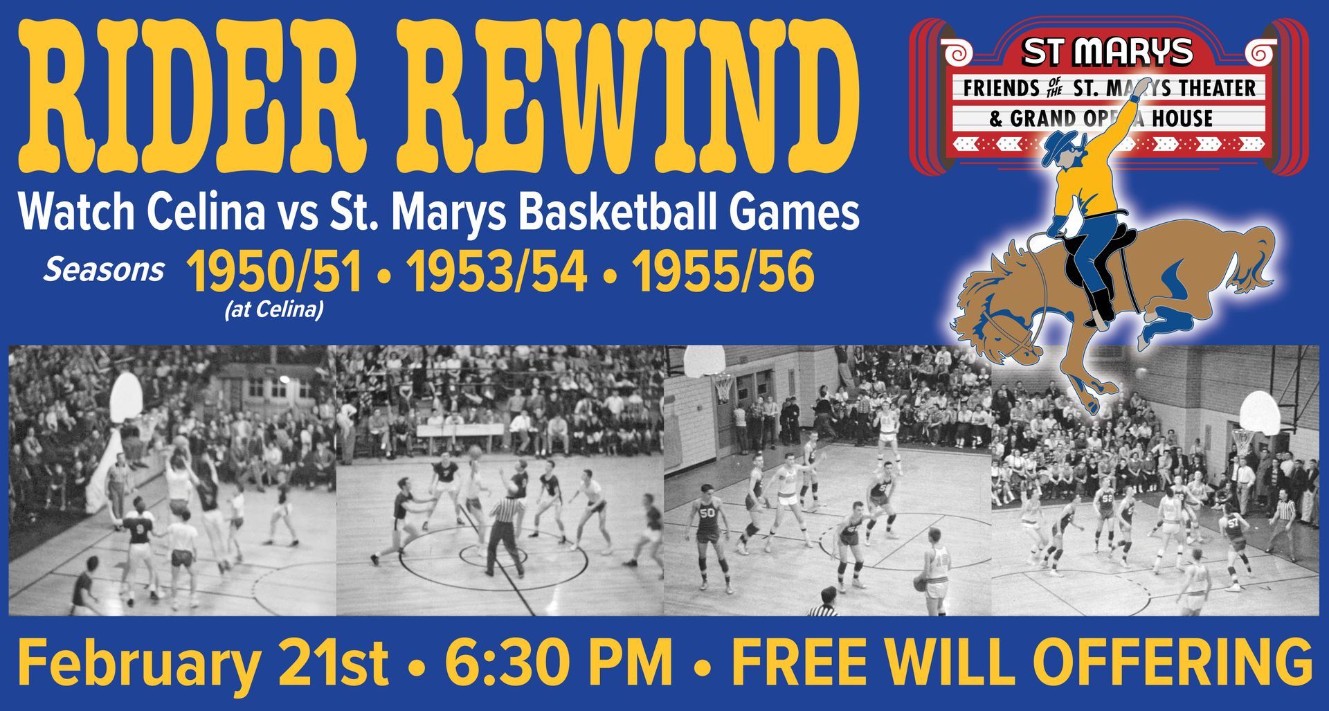A poster for a basketball game called rider rewind