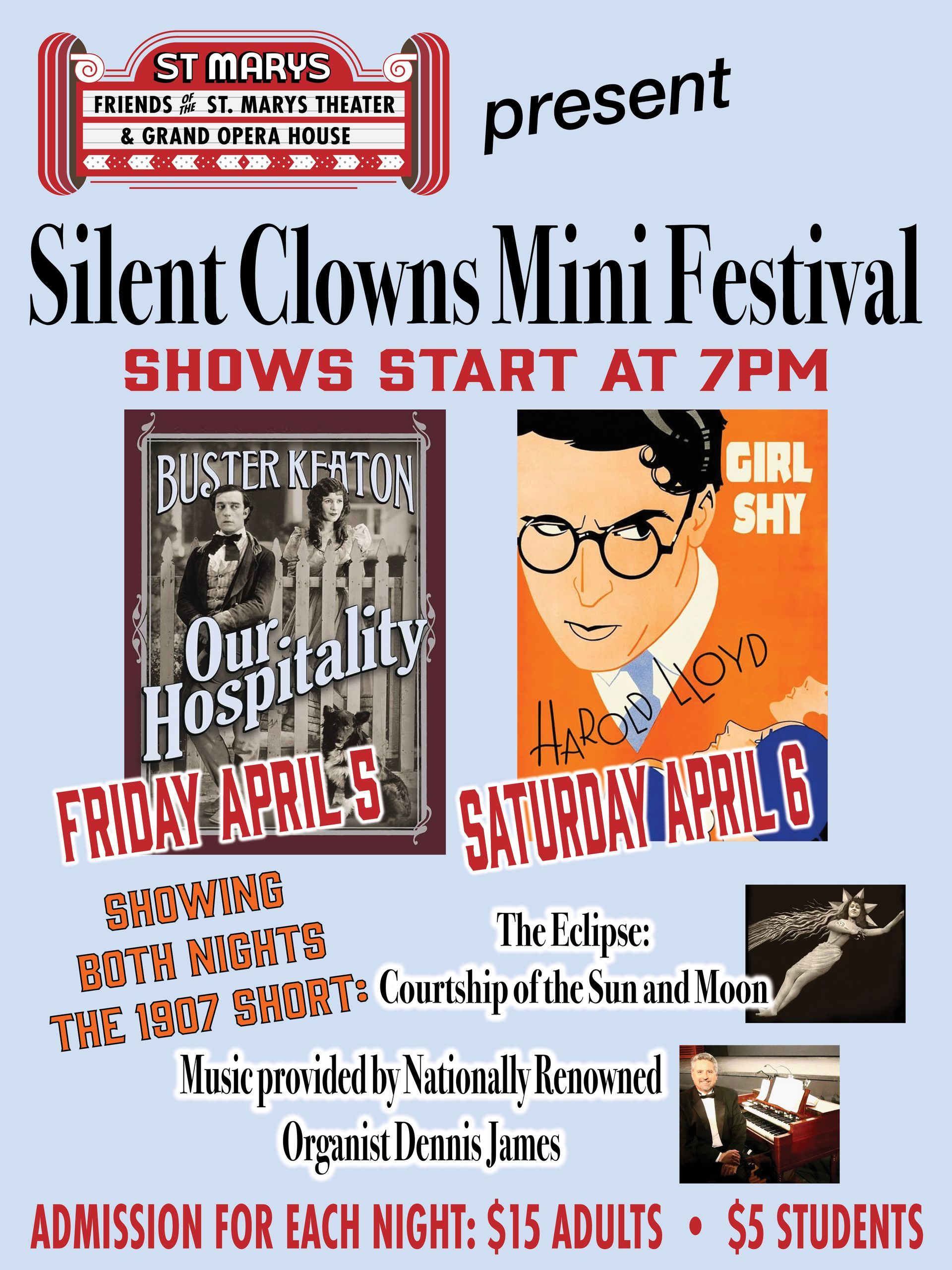 Silent clowns mini festival shows start at 7pm on friday april 5 and saturday april 6