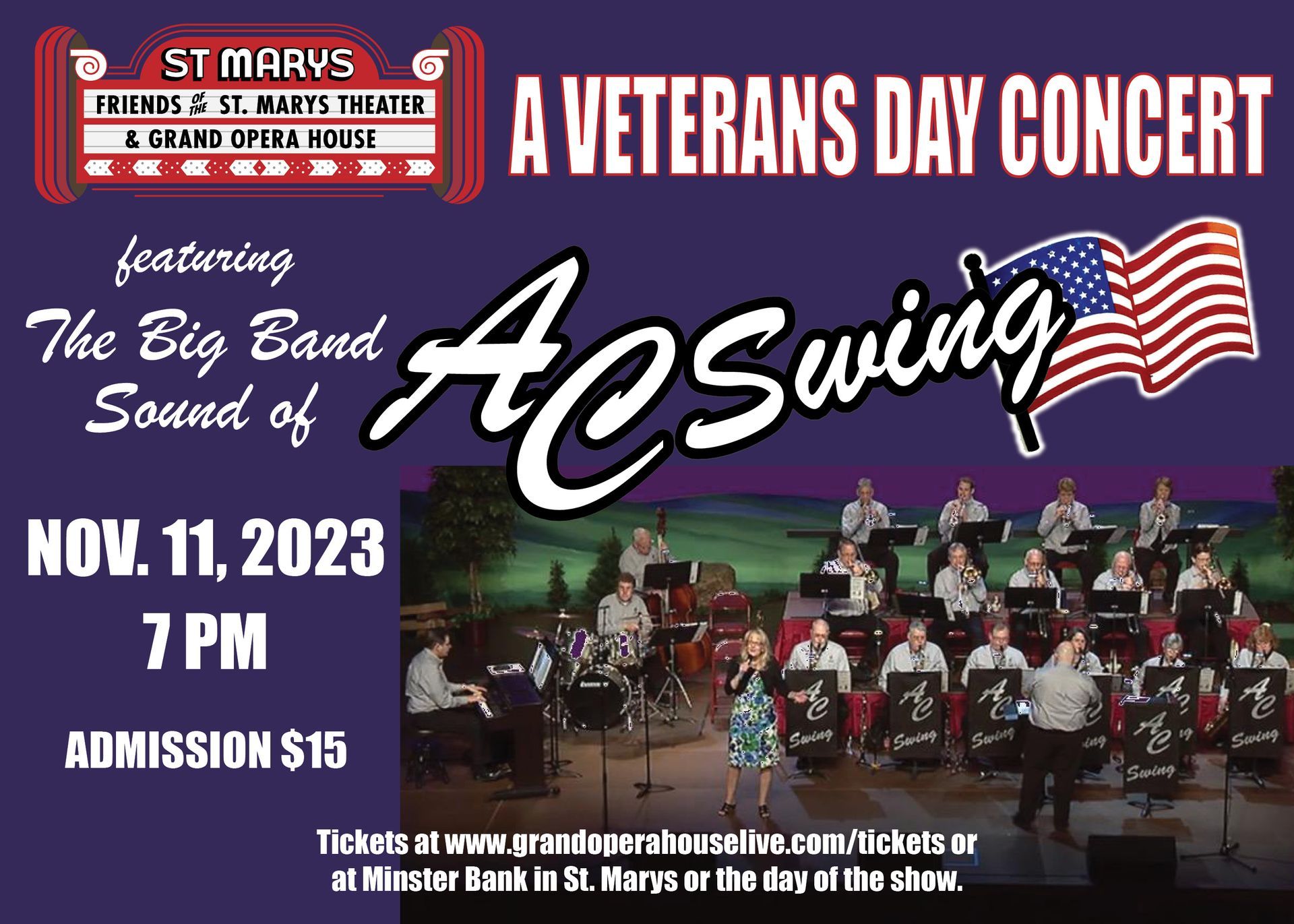 A poster for a veterans day concert featuring ac swing