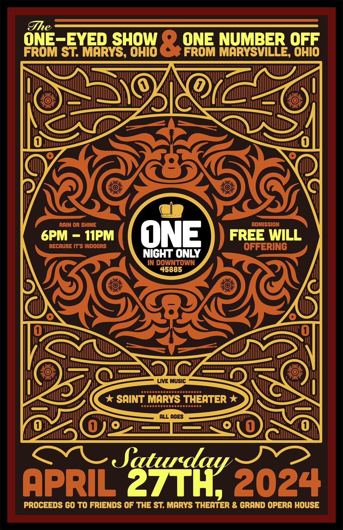 A poster for a one-eyed show and one number off on april 27th 2024