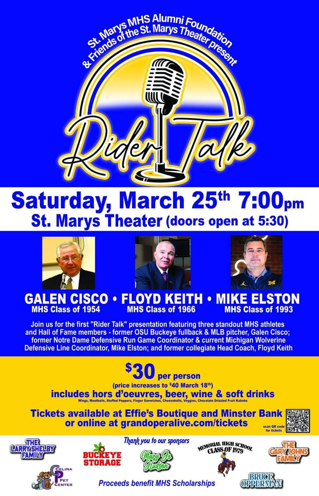 A poster for rider talk on saturday march 25th at 7:00 pm