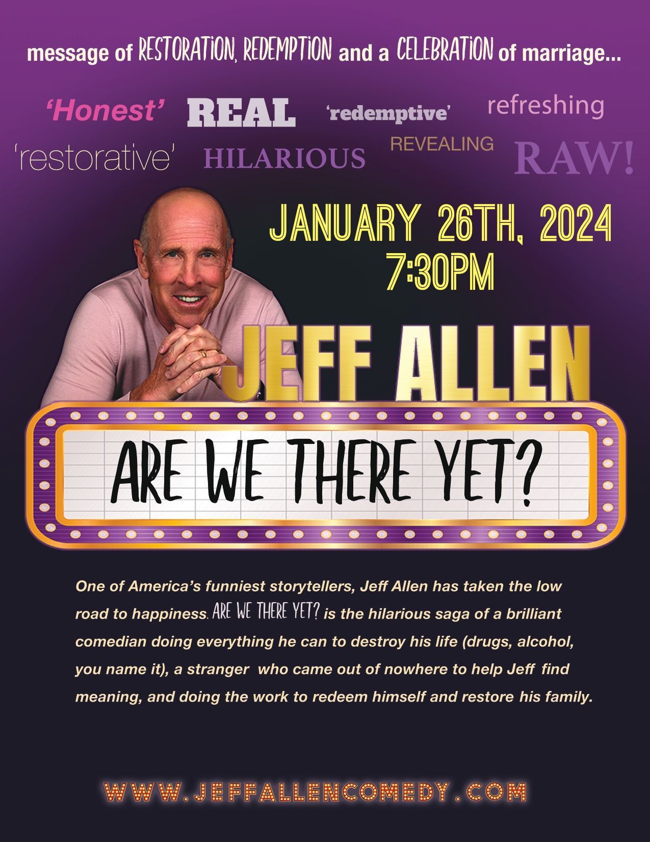 A poster for a comedy show by jeff allen