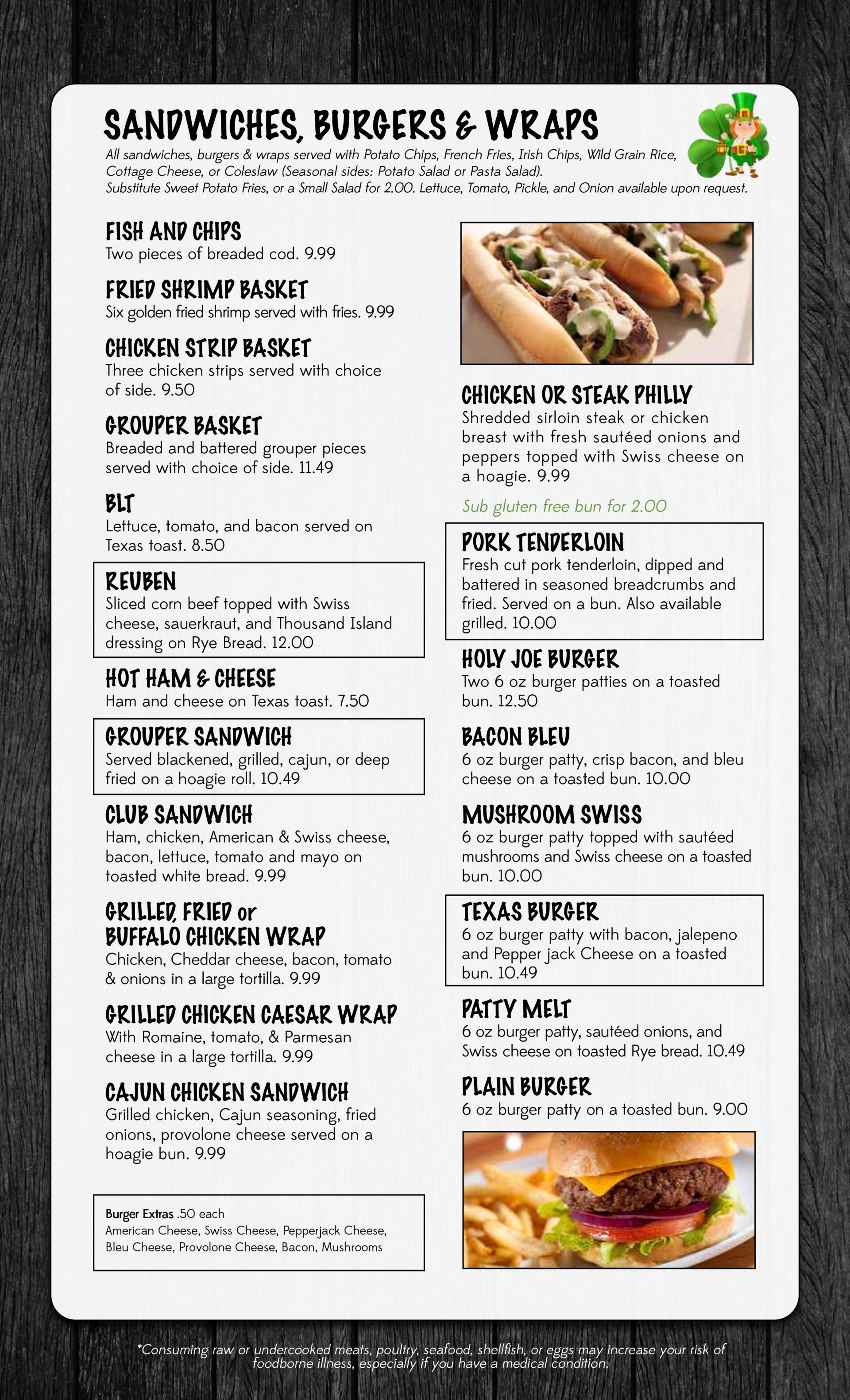 Lunch and dinner menu in Roach, MO Oh Tommy's Pub & Grill