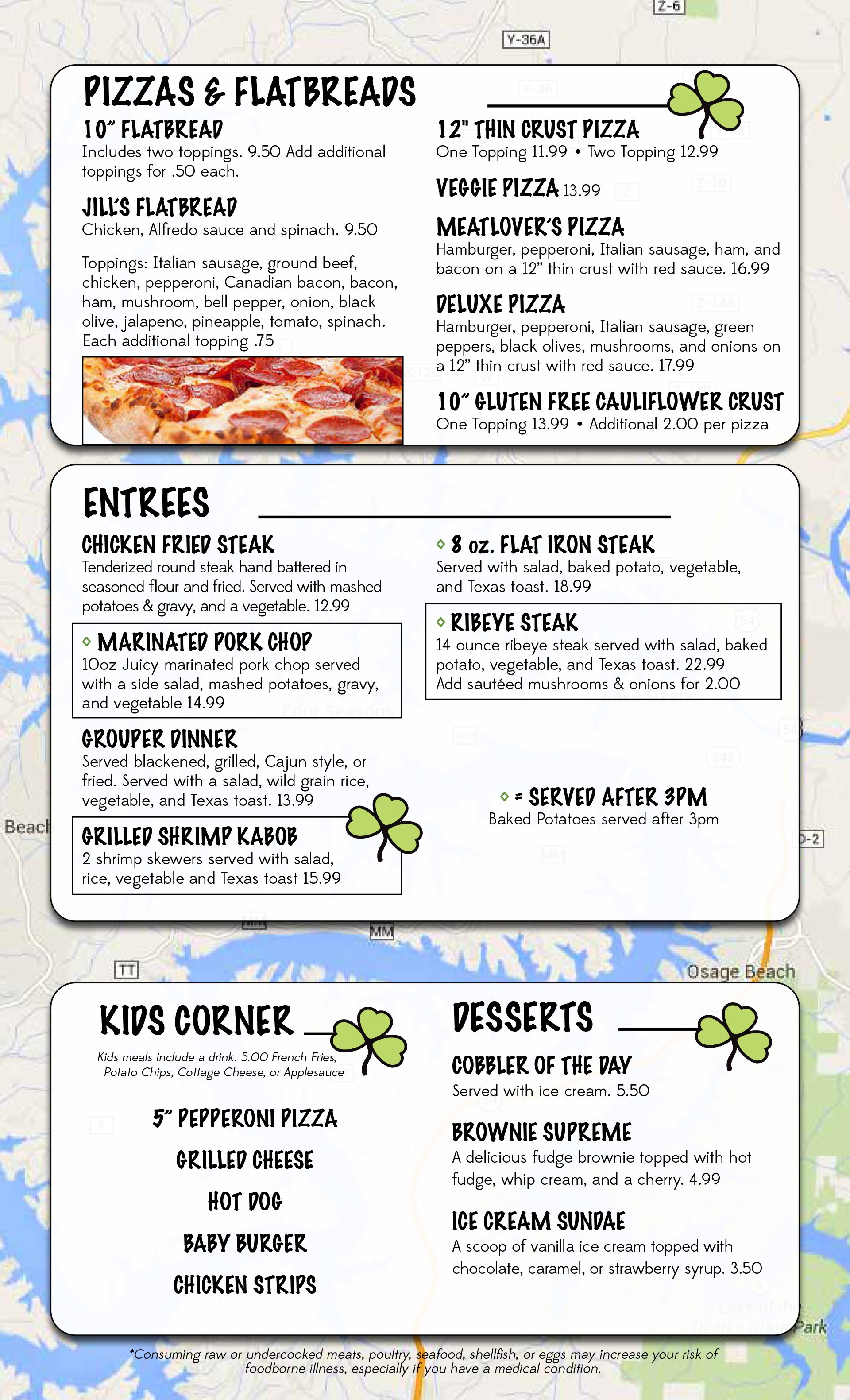 Lunch and dinner menu in Roach, MO Oh Tommy's Pub & Grill