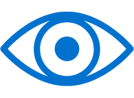 Een minimalistische blauwe afbeelding van een oogpictogram op een witte achtergrond.