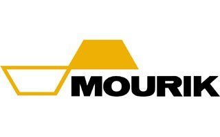 Een geel en zwart logo van Mourik op een witte achtergrond