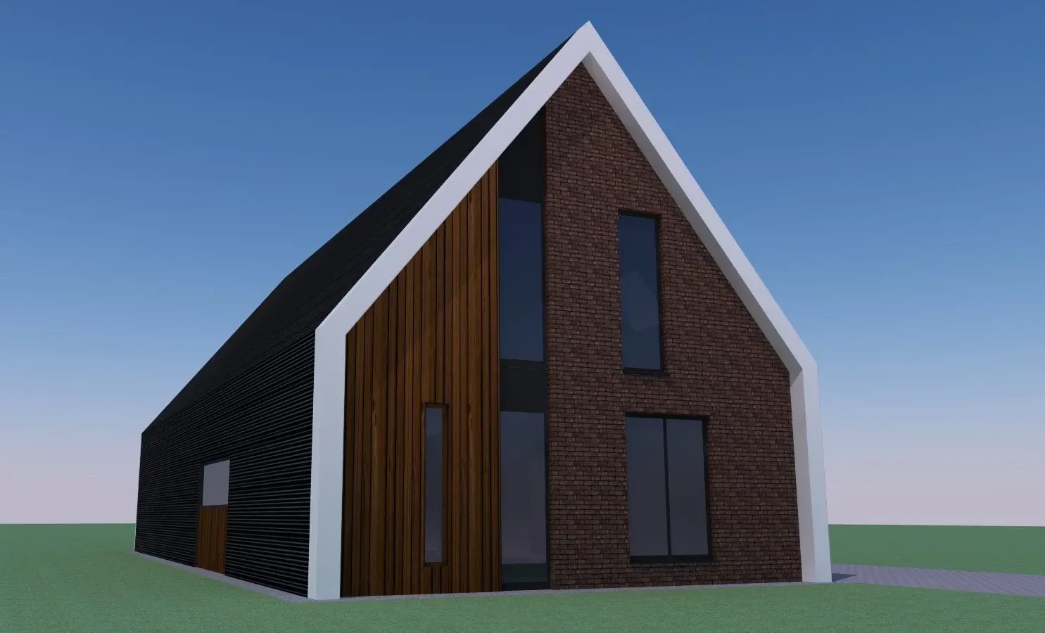 Een 3D-model van een bakstenen huis met een wit dak Door Willems Boven-Leeuwen.