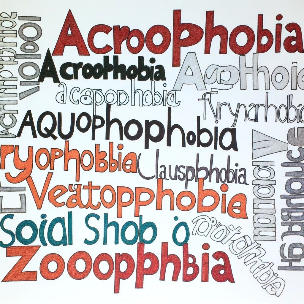 Photo of word art with various types of phobias written in multiple angles