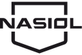 Nasiol logo with the brand name in bold, a shield shape around it, all in black.