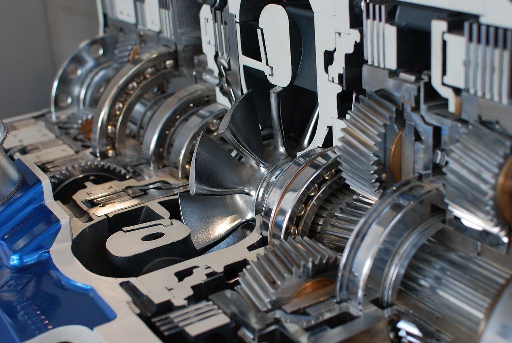 A close up of the inside of a car engine
