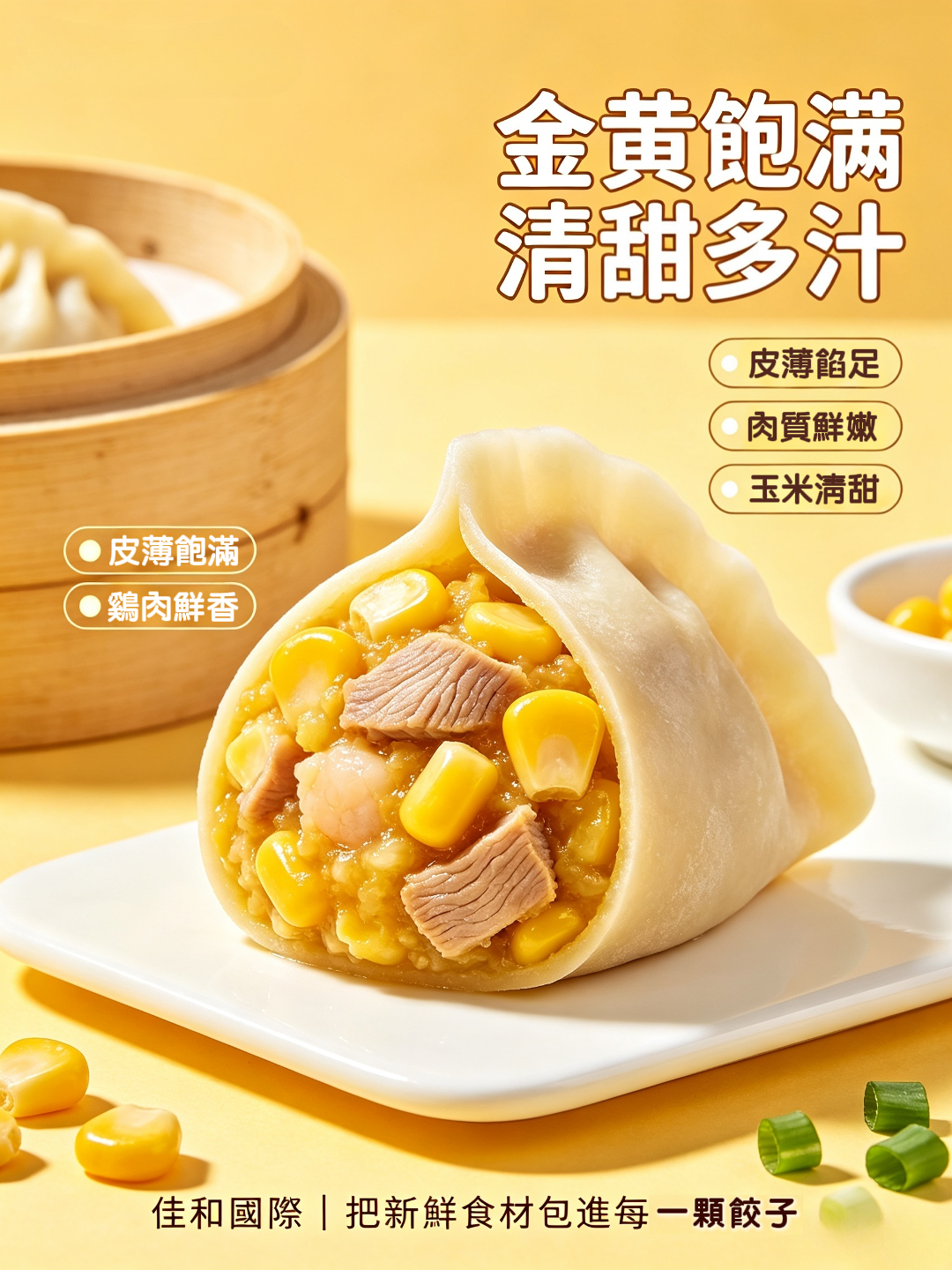 冷凍-黃金玉米雞肉水餃